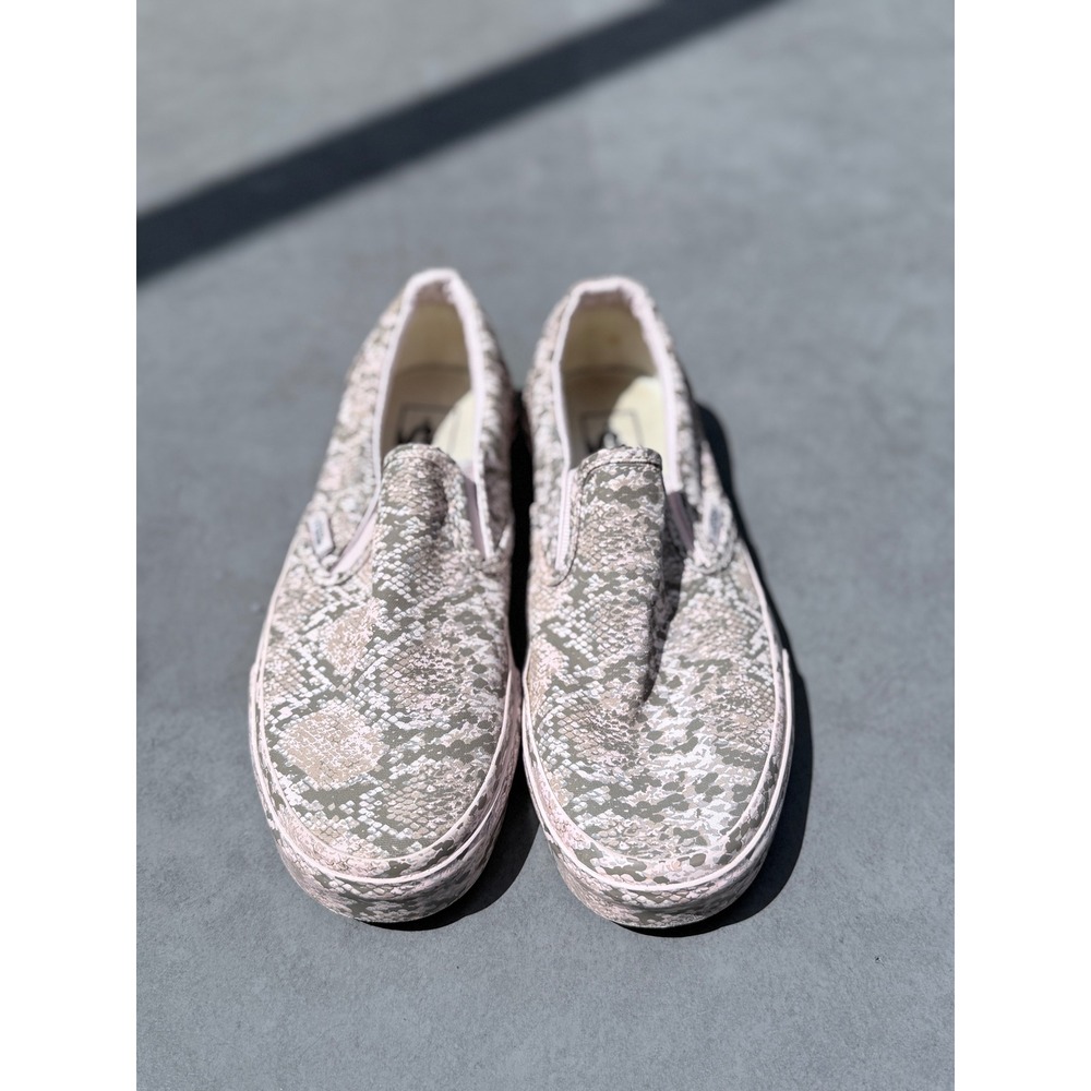 Vans Classic Slip-On Snakeskin Pink Olive Canvas Sneakers Womens 7 Mens 5.5